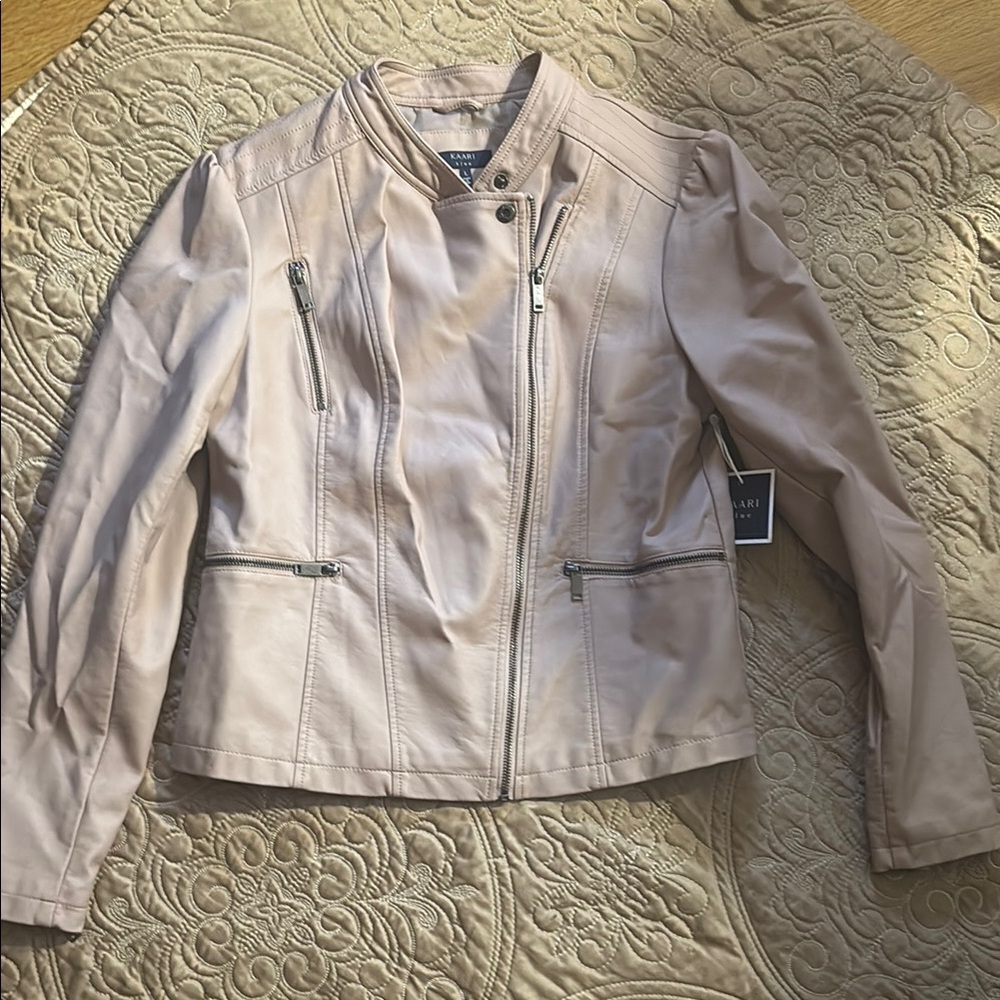 Kaari Blue Women's Light Pink Leather Jacket